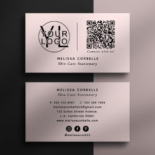 Social Media, Qr Code and Logo Simple Pink Business Card