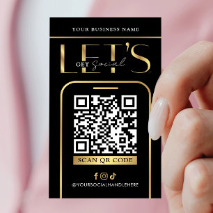 Social Media QR Code Black & Gold Logo QR Code Business Card