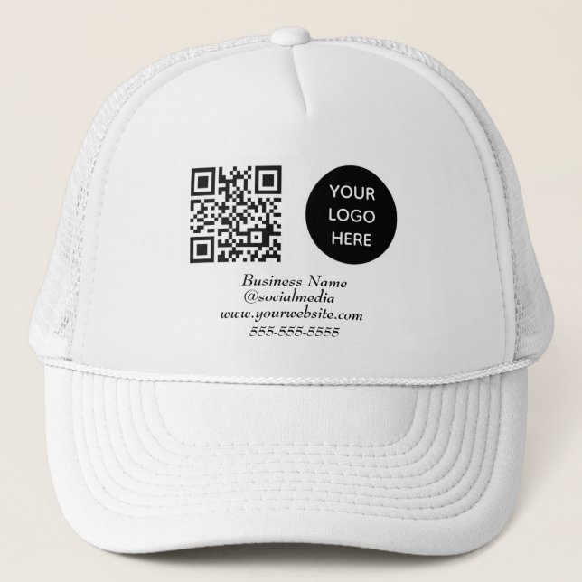 Social media QR Code Black Modern Business Logo Trucker Hat (Front)