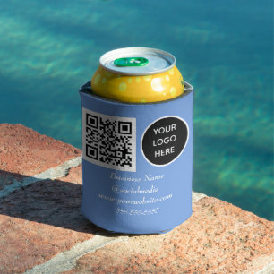 Social media QR Code Blue Business Logo Can Cooler