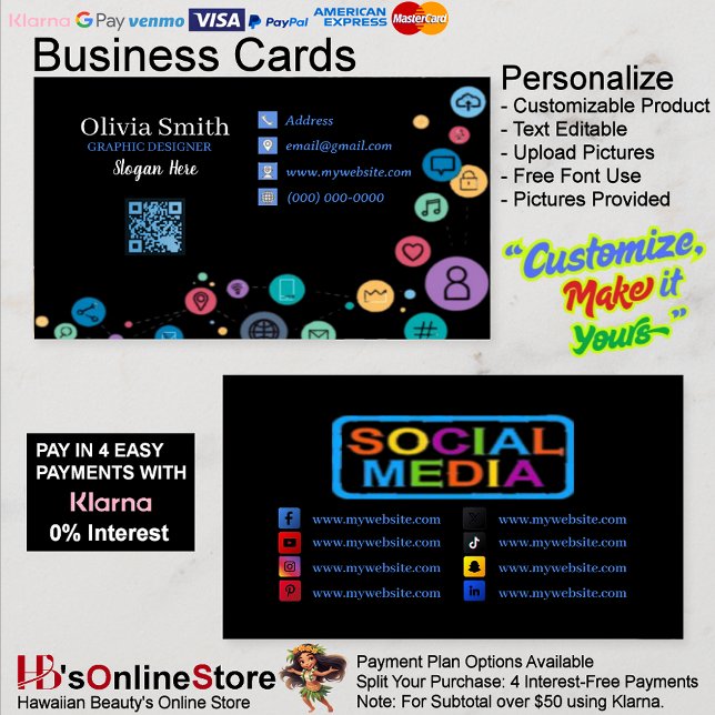 Social Media QR Code Business Cards 31 Pack of 100 (Social Media Networking QR Code Business Cards 15.)