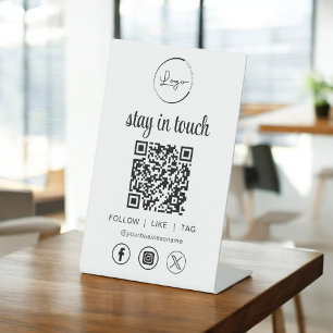 Social Media QR Code Business Logo Pedestal Sign