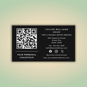 Social Media QR Code Chauffeur Service Taxi Driver Business Card