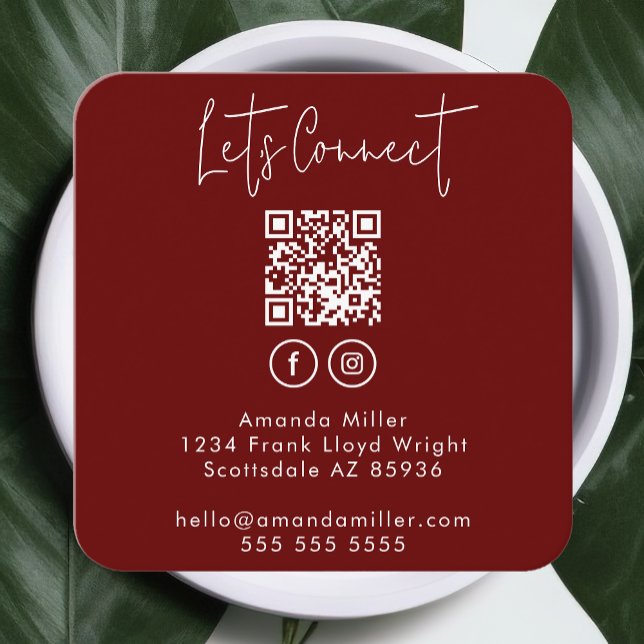 Social Media QR Code Connect With Us Modern Red Square Business Card (Creator Uploaded)