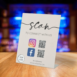 Social Media QR Code Greige Pedestal Sign