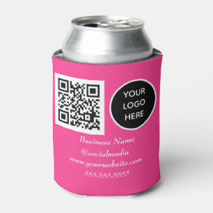 Social media QR Code Hot Pink Business Logo Can Cooler