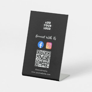 Social Media QR Code   Instagram Facebook Tabletop Pedestal Sign
