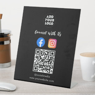 Social Media QR Code   Instagram Facebook Tabletop Pedestal Sign