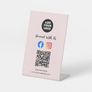 Social Media QR Code Instagram Facebook Tabletop Pedestal Sign