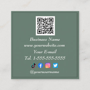 Social media QR Code Logo Influencer Sage Green Square Business Card
