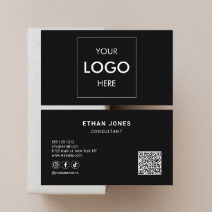 Social Media QR Code Logo Sophisticated Black Business Card