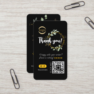 Social Media QR Code Logo Thank You Black Business Card