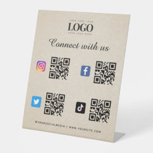 Social Media Qr Code Logo Twitter Facebook Beige Pedestal Sign