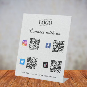 Social Media Qr Code Logo Twitter Facebook Grey Pedestal Sign