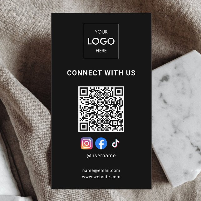 Social Media QR Code Modern Logo Black Business Card (Creator Uploaded)