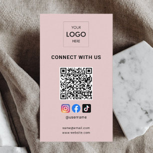 Social Media QR Code Modern Logo Pink Business Card