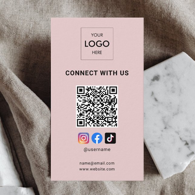Social Media QR Code Modern Logo Pink Business Card (Creator Uploaded)
