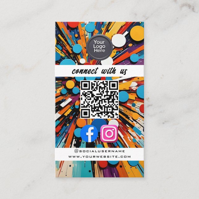 Social Media QR Code Modern Pro Minimalist Sleek B Business Card (Front)