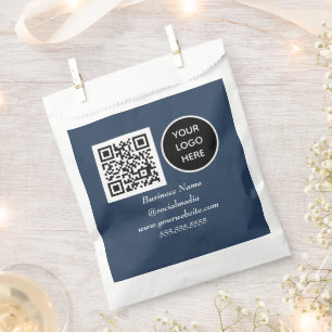 Social media QR Code Navy Blue Business Logo Favour Bags
