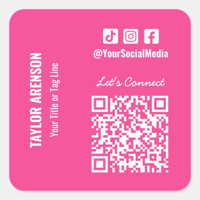 Social Media QR Code Pink Square Sticker (Front)