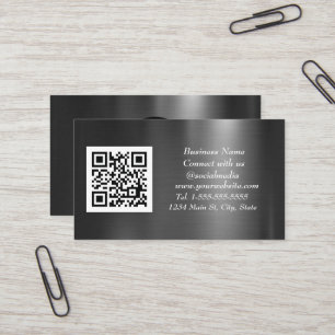 Social media QR Code Scannable Black Metallic Business Card