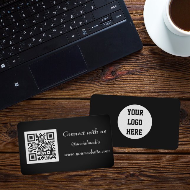 Social media QR Code Scannable Black Professional Business Card (Creator Uploaded)