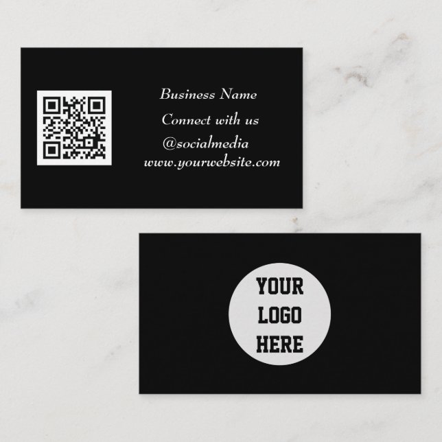 Social media QR Code Scannable Black Professional Business Card (Front/Back)