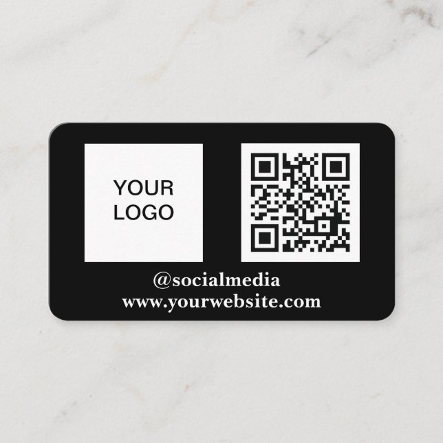 Social media QR Code Scannable Black Professional Business Card (Front)