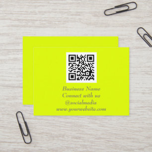Social media QR Code Scannable Fluorescent Yellow Business Card