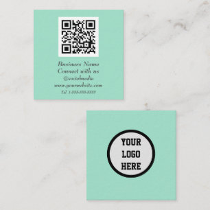 Social media QR Code Scannable Mint Green Square Business Card