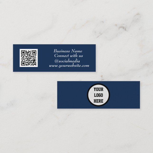 Social media QR Code Scannable Navy Blue Mini Business Card (Front/Back)