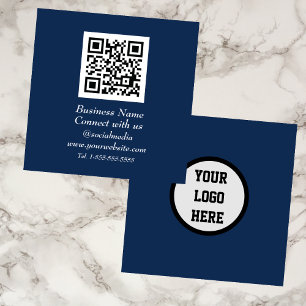 Social media QR Code Scannable Navy Blue Square Business Card