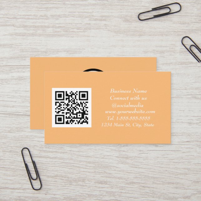 Social media QR Code Scannable Orange Trendy Business Card (Front/Back In Situ)