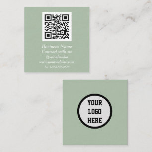 Social media QR Code Scannable Sage Green Square Business Card
