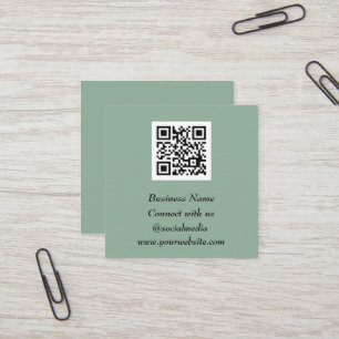 Social media QR Code Scannable Sage Green Square Business Card