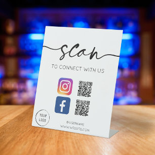Social Media QR Code White Pedestal Sign