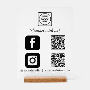 Social Media QR Connect Instagram Facebook Acrylic Sign
