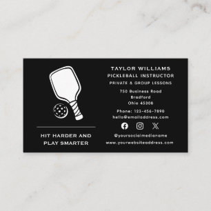 Social Media Racket Pickleball Coach Instructor Business Card