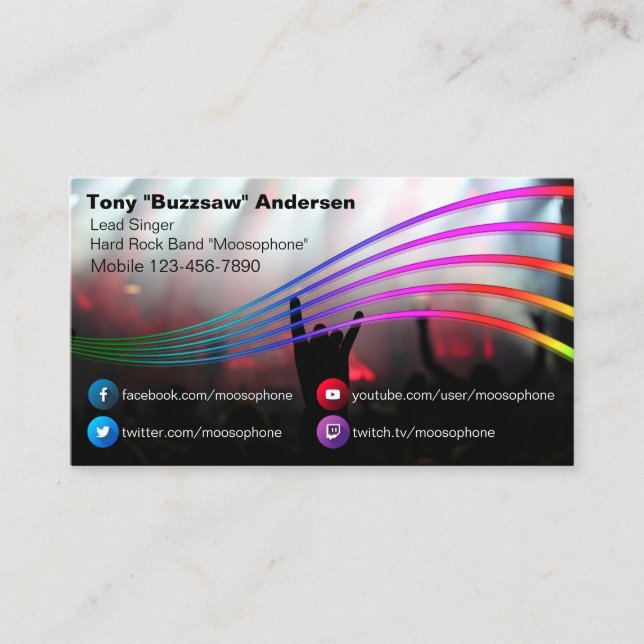 Social Media Rock Band Concert Photo | Musician Business Card (Front)