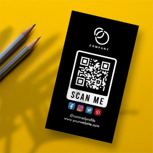 Social Media Scan ME QR Code Logo Modern Simple Magnetic Business Card