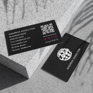 Social Media Scannable QR Code Logo Custom Black Business Card