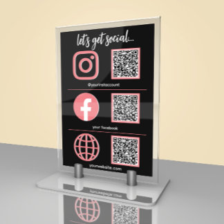 Social Media Sign | QR Code Business Table Card 