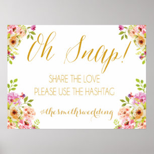Social media sign romantic blooms Gold text