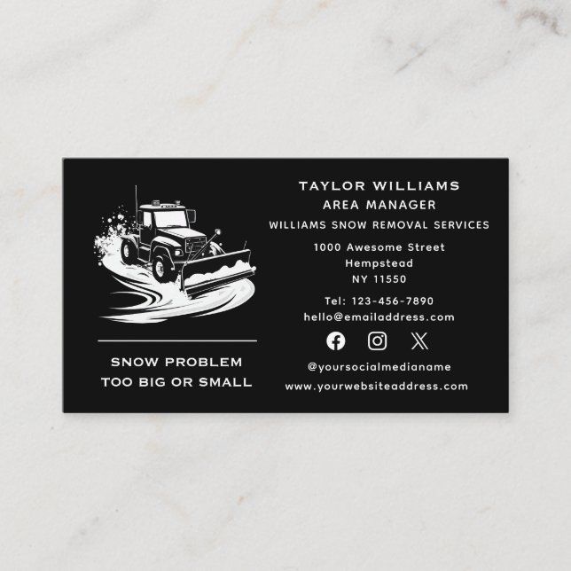Social Media Snow Removal Services Snowplow Winter Business Card (Front)