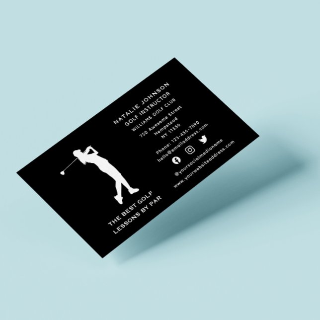 Social Media Sport Coach Female Golf Instructor Business Card (Creator Uploaded)