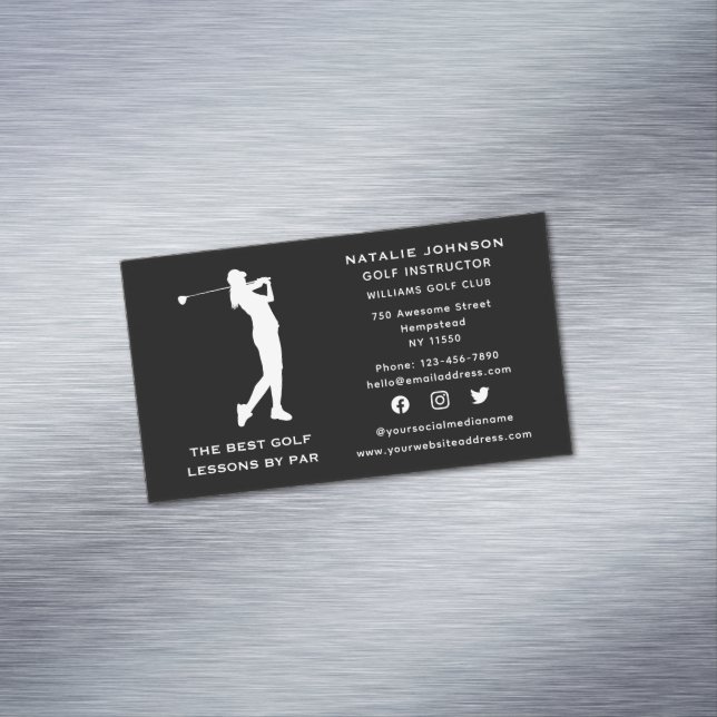 Social Media Sport Coach Female Golf Instructor Magnetic Business Card (In Situ)