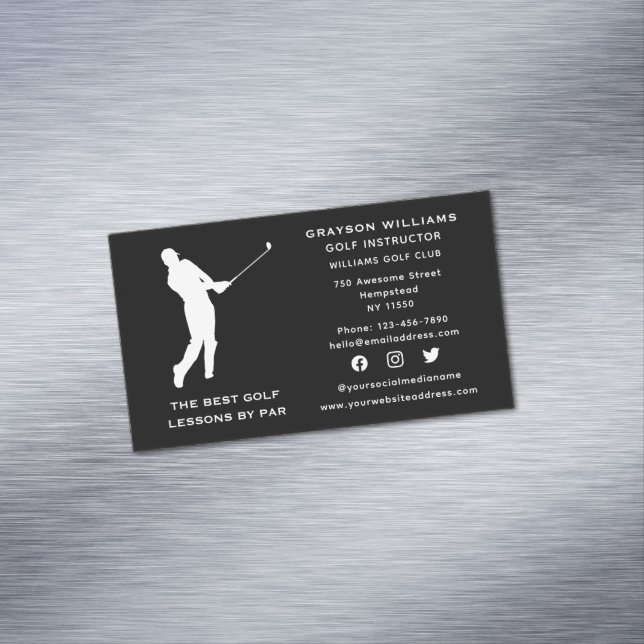 Social Media Sport Coach Male Golf Pro Instructor Magnetic Business Card (In Situ)