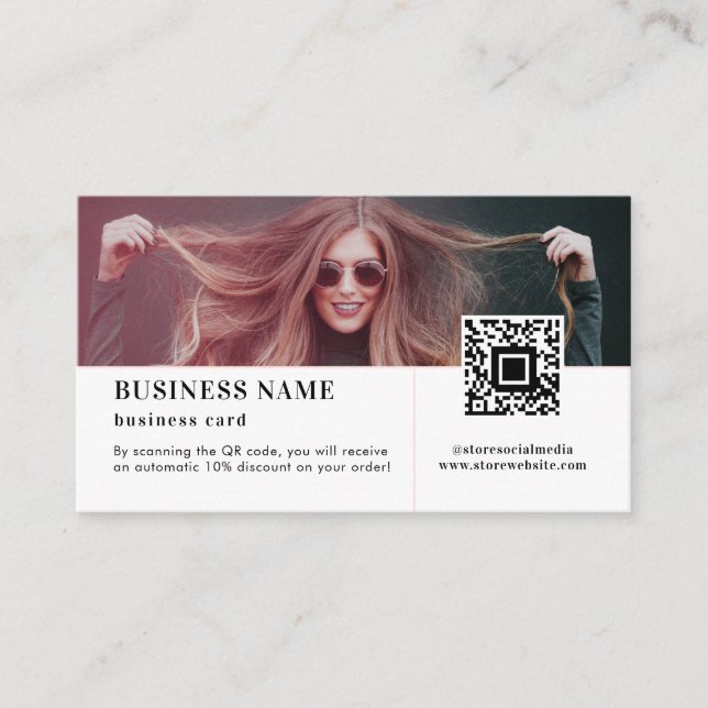 Social Media Store QR Code Discount Thank You Business Card (Front)
