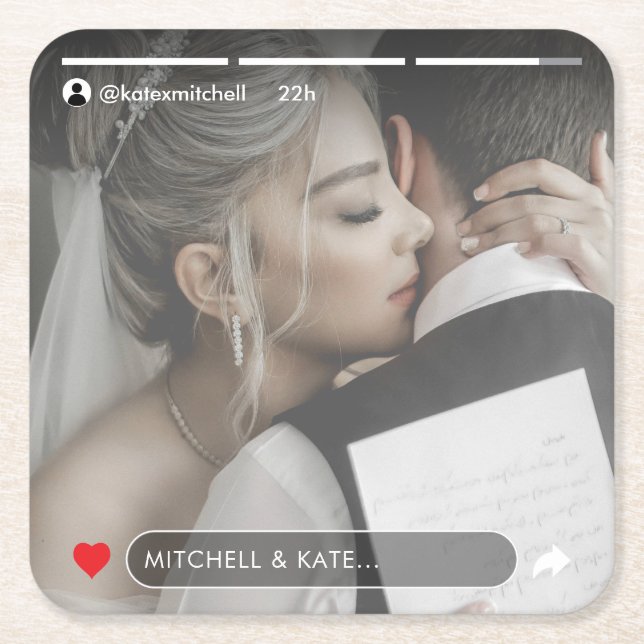 Social Media Story Post Photo Wedding Square Paper Coaster (Front)