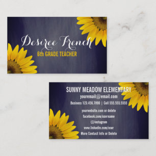 Social Media Sunflowers Chalkboard Teacher Business Card